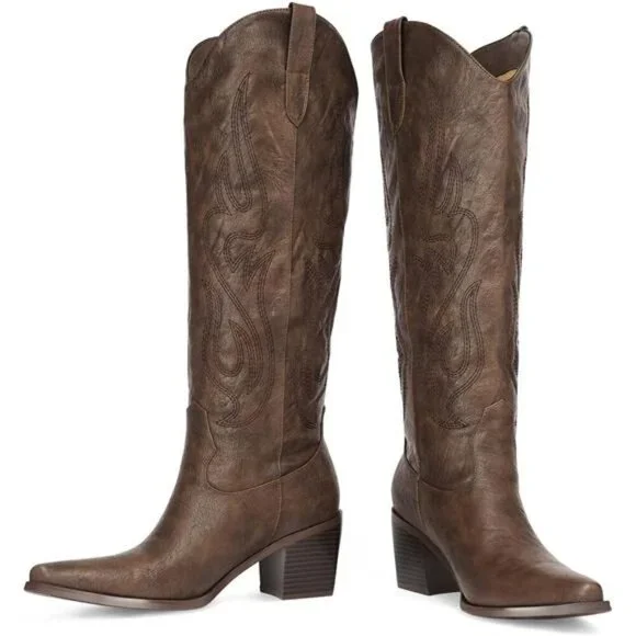 NEW  Western Cowboy Boots for Women - Knee High Wide Calf Cowgirl Boots - Picture 4 of 7